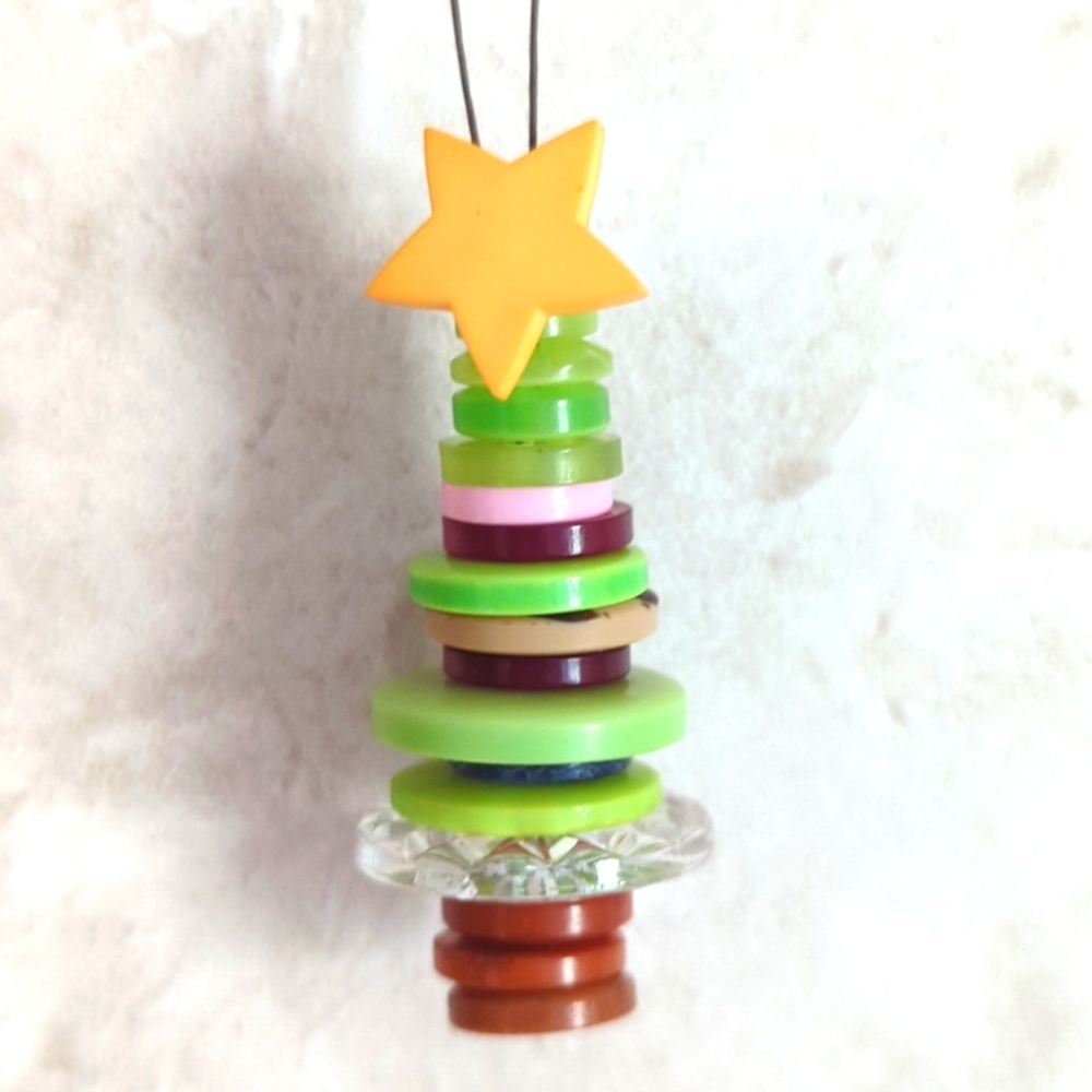 Hand Crafted Button Christmas Tree Decoration Ornament for holiday winter season